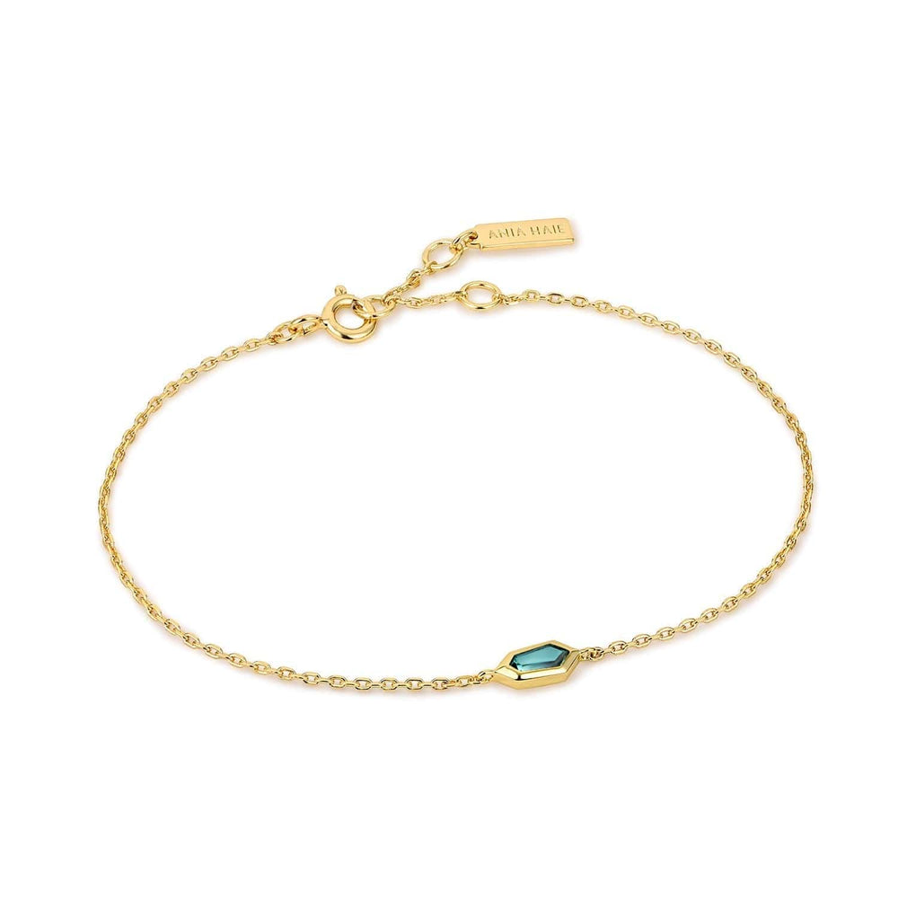 
                      
                        BRC-GPL Gold Teal Sparkle Emblem Chain Bracelet
                      
                    