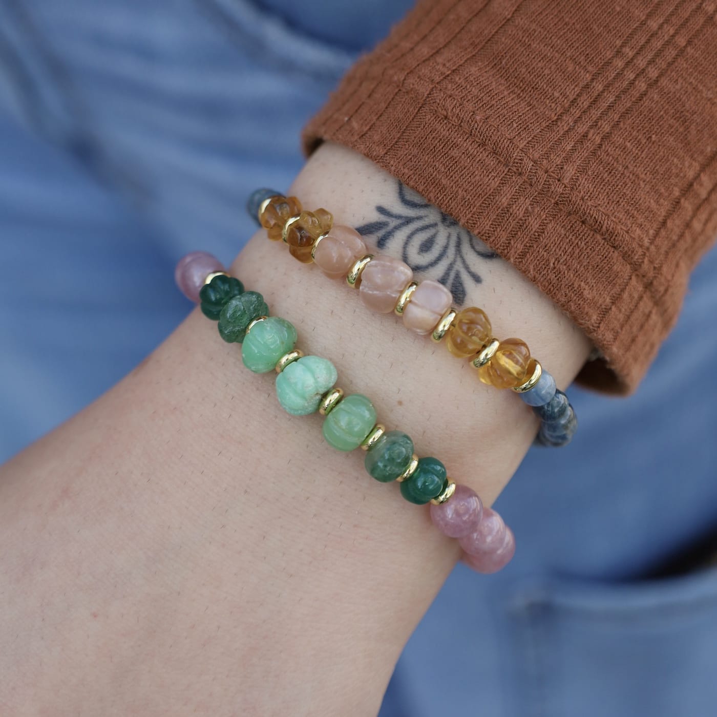 BRC-GPL Jelly Mint Bracelet - Madagascar rose quartz, carv