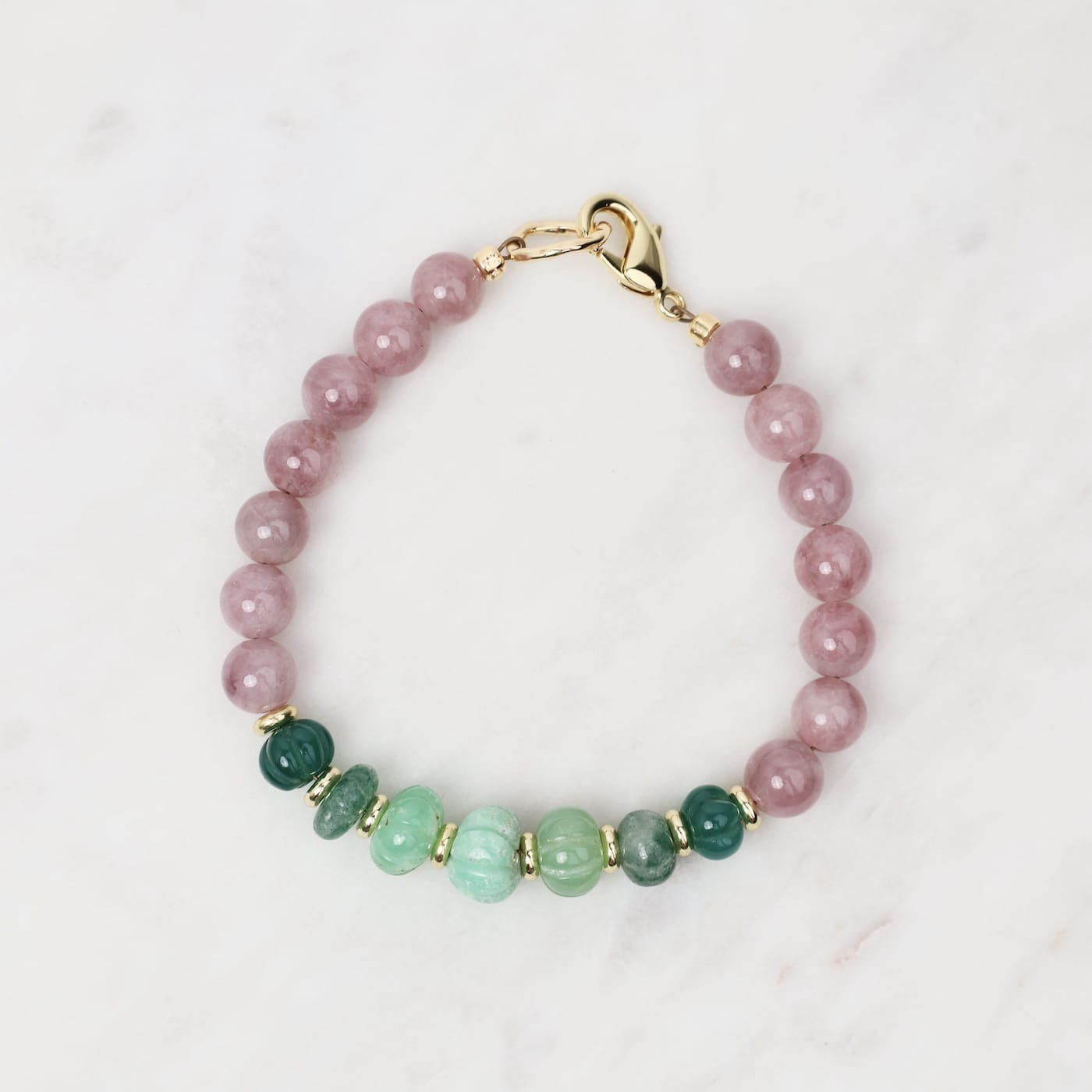 BRC-GPL Jelly Mint Bracelet - Madagascar rose quartz, carv