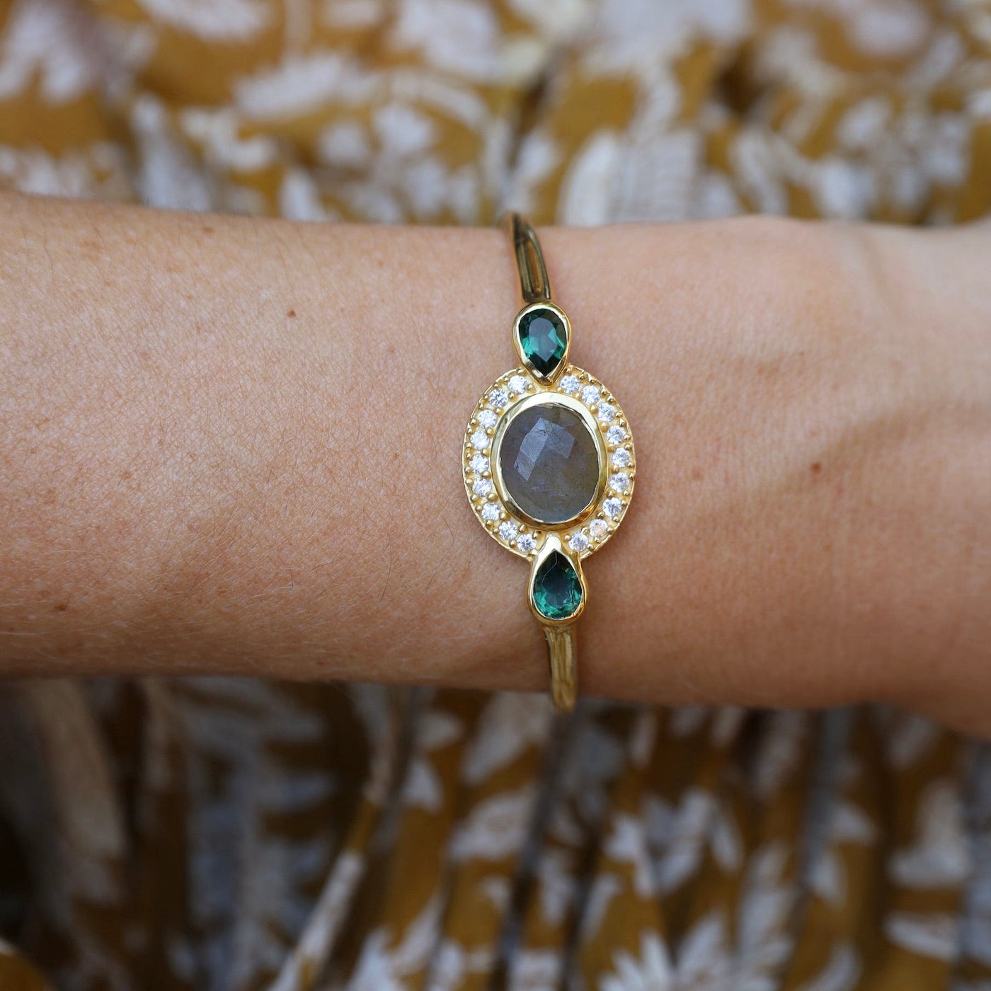 BRC-GPL Labradorite & Pave Zirconia Cuff Bracelet