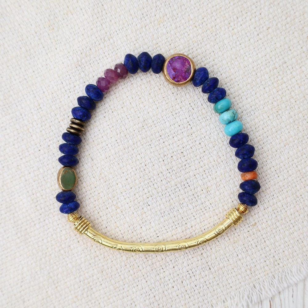 BRC-GPL Lapis Tear Jerker with Gold Bar Bracelet