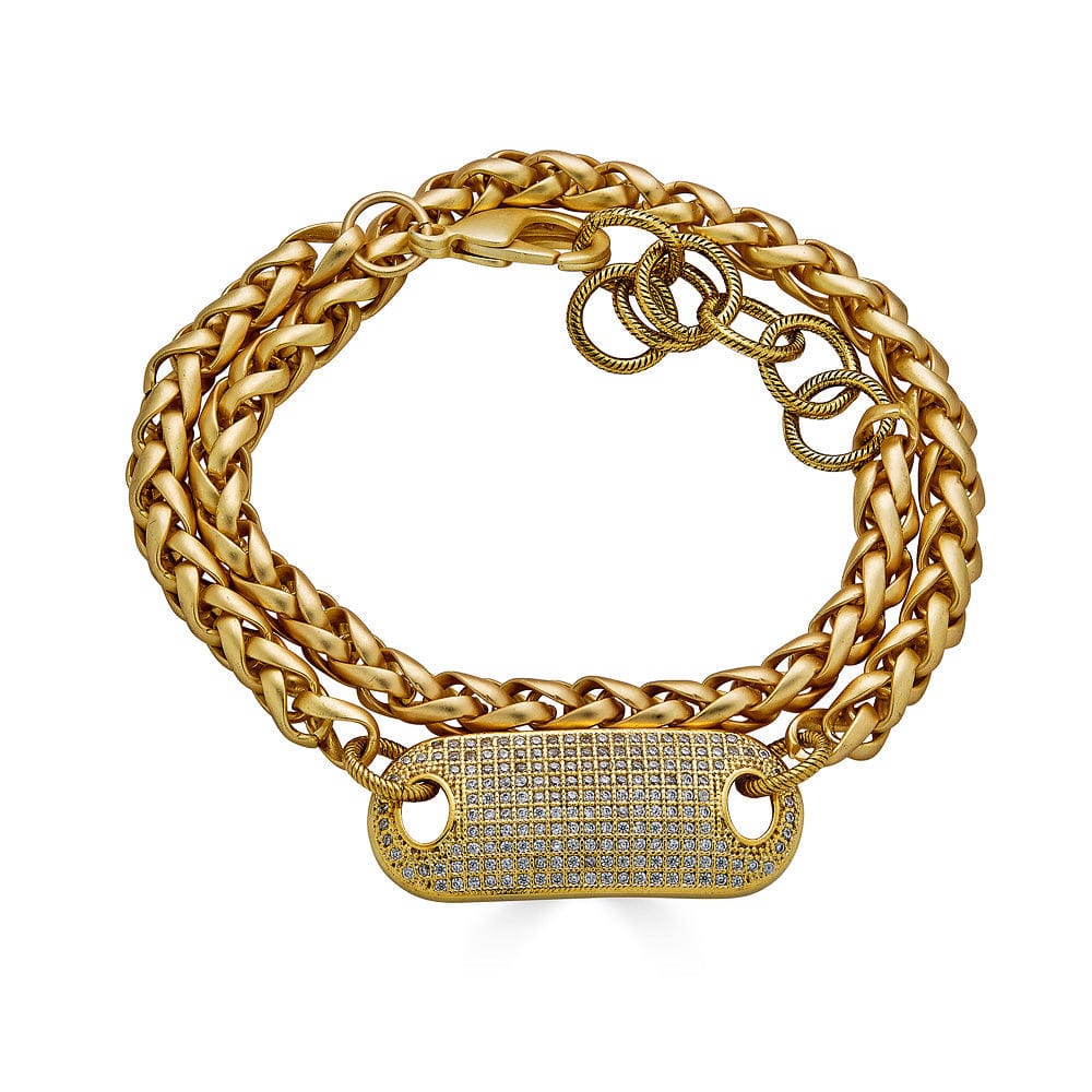 BRC-GPL Matte Gold Double Wrap Bracelet with Pave Connector