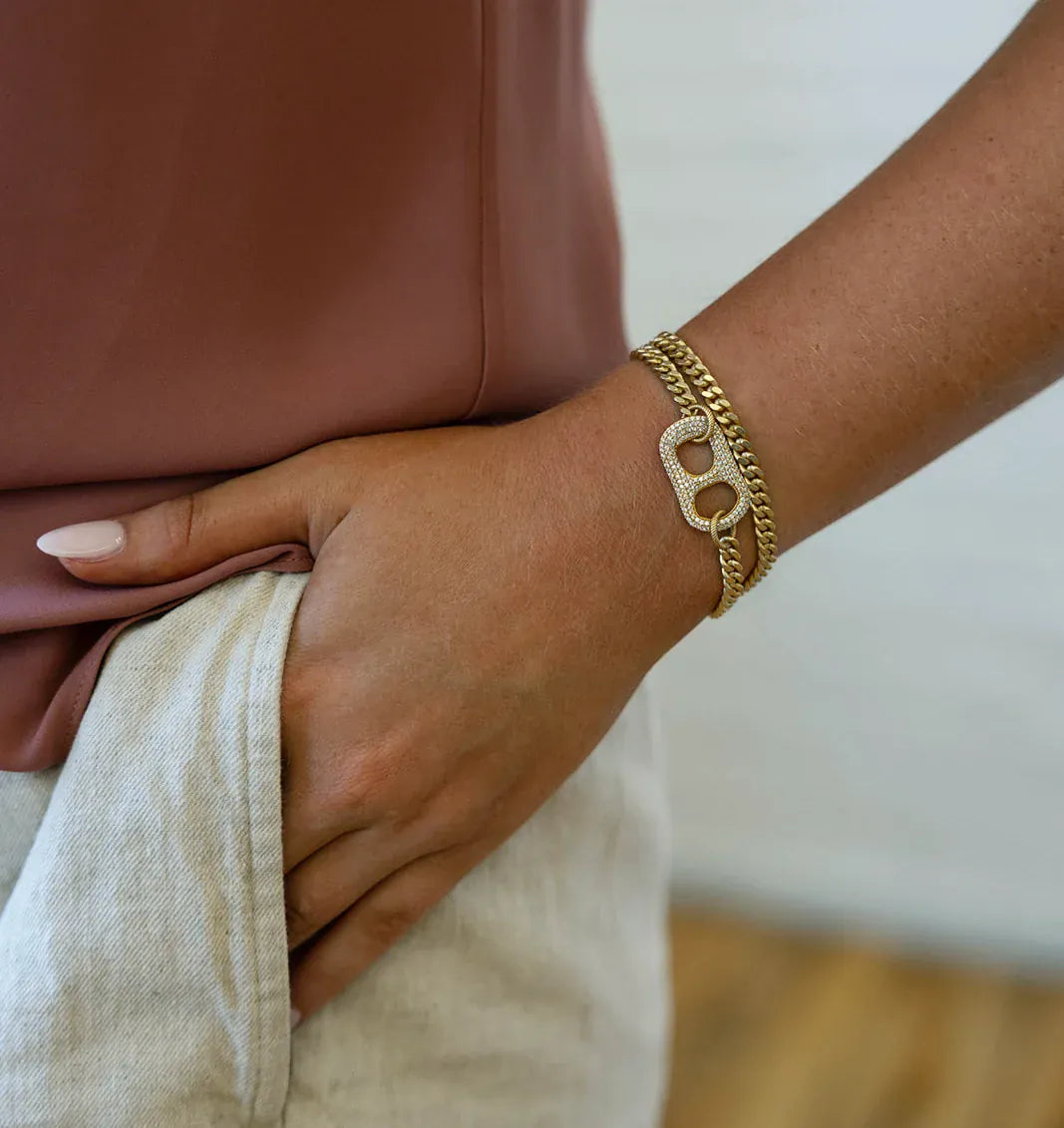 BRC-GPL Matte Gold Double Wrap Pave Can Tab Bracelet