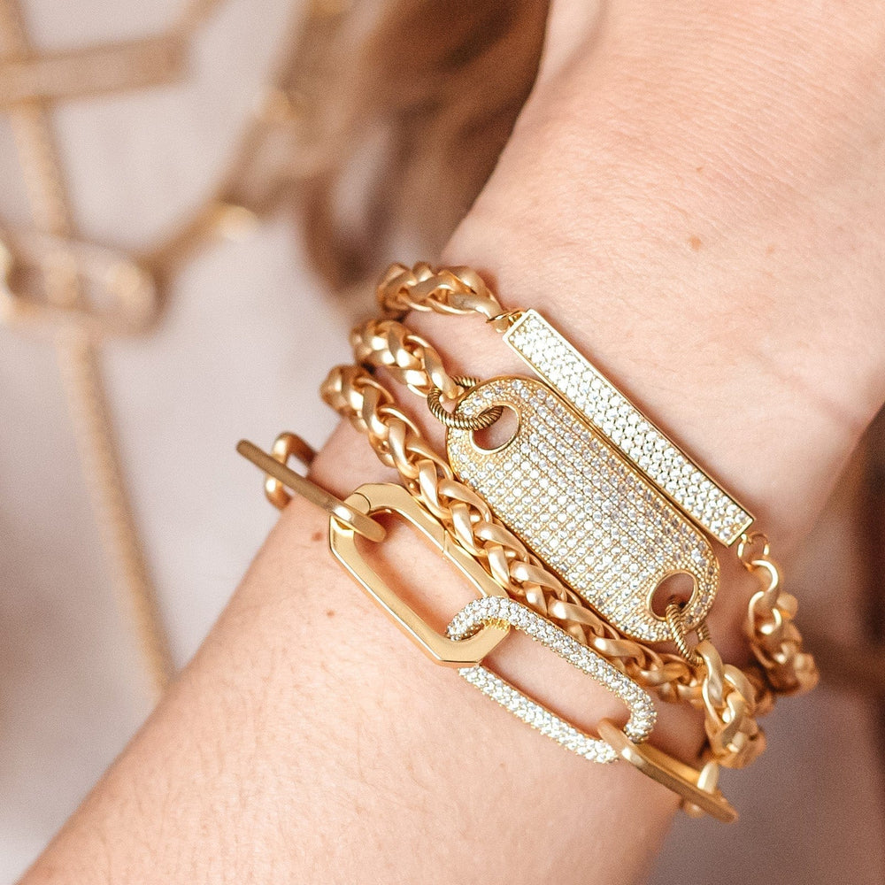 
                      
                        BRC-GPL Matte Gold Pave Connector Bracelet
                      
                    