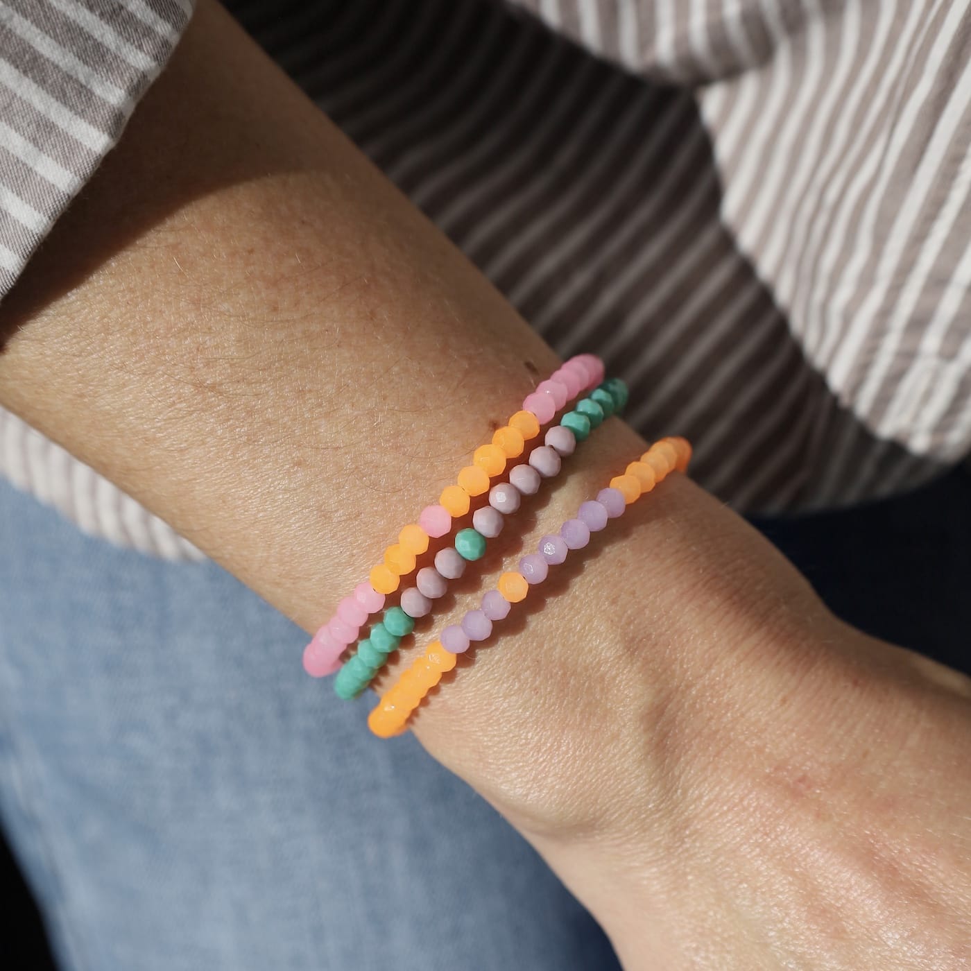 BRC-GPL Mia Pink Grapefruit Crystal Beaded Delicate Bracel