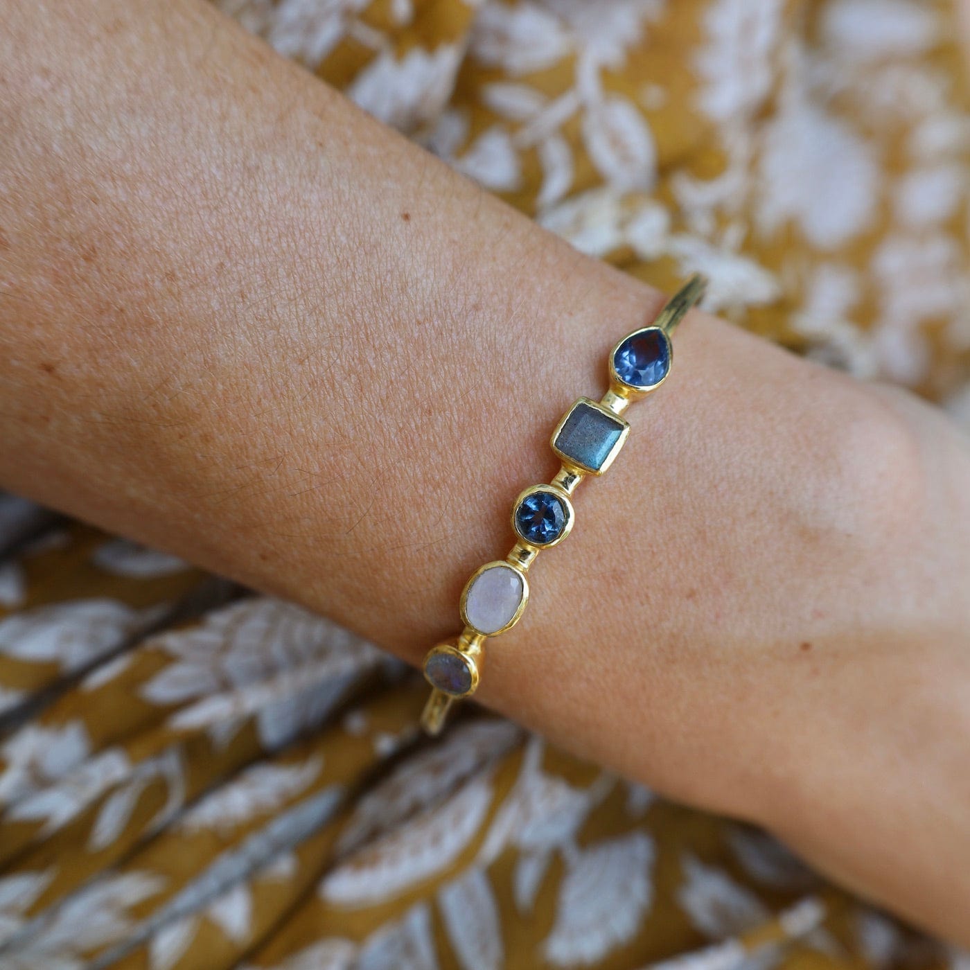 BRC-GPL Moonstone, Blue Iolite & Labradorite Cuff Bracelet