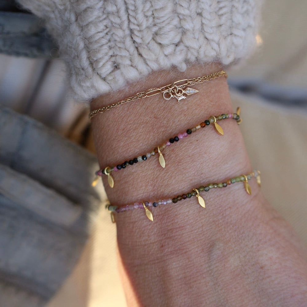 
                      
                        BRC-GPL Multi Tourmaline Beads with Gold Leaves Bracelet
                      
                    