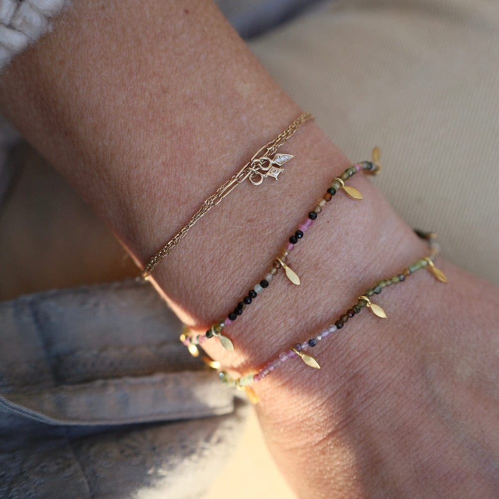 
                  
                    BRC-GPL Multi Tourmaline Beads with Gold Leaves Bracelet
                  
                