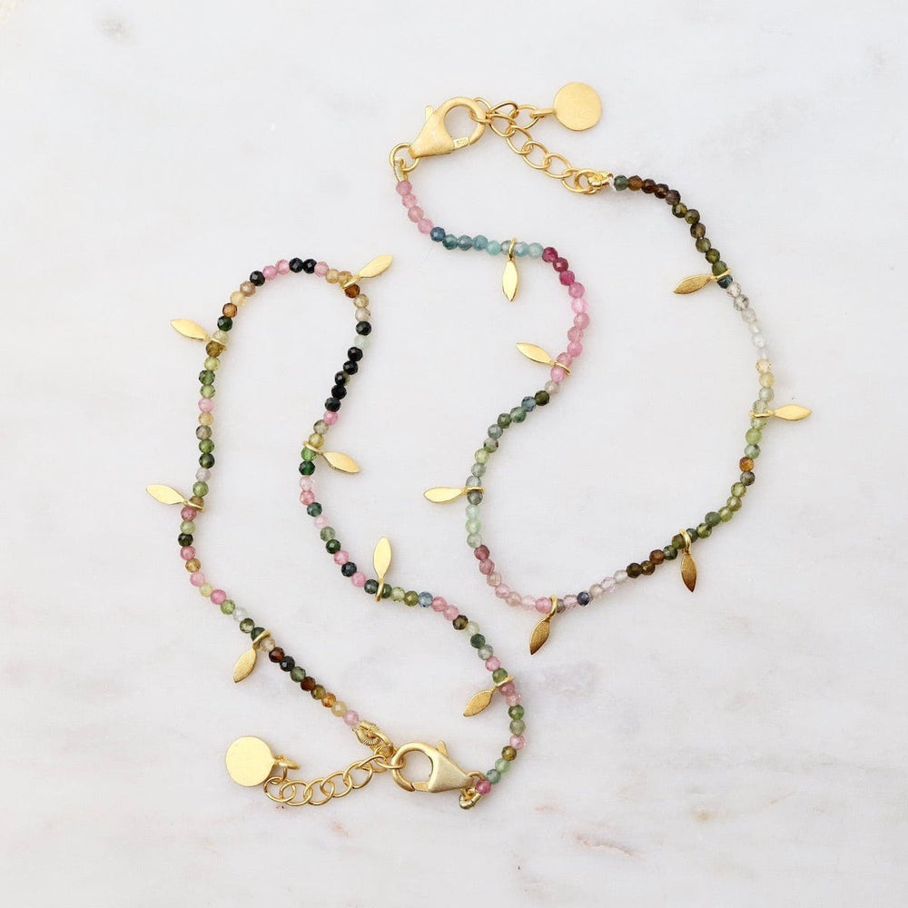 
                  
                    BRC-GPL Multi Tourmaline Beads with Gold Leaves Bracelet
                  
                