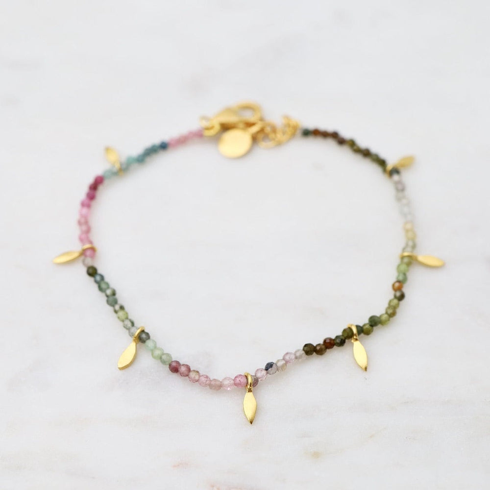 
                      
                        BRC-GPL Multi Tourmaline Beads with Gold Leaves Bracelet
                      
                    