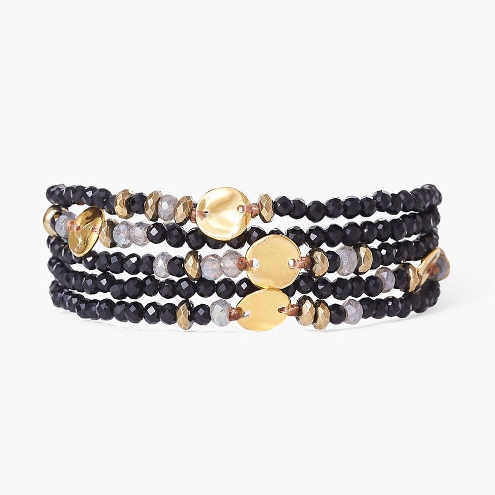 BRC-GPL Onyx Mix Gold Coin Naked Wrap Bracelet