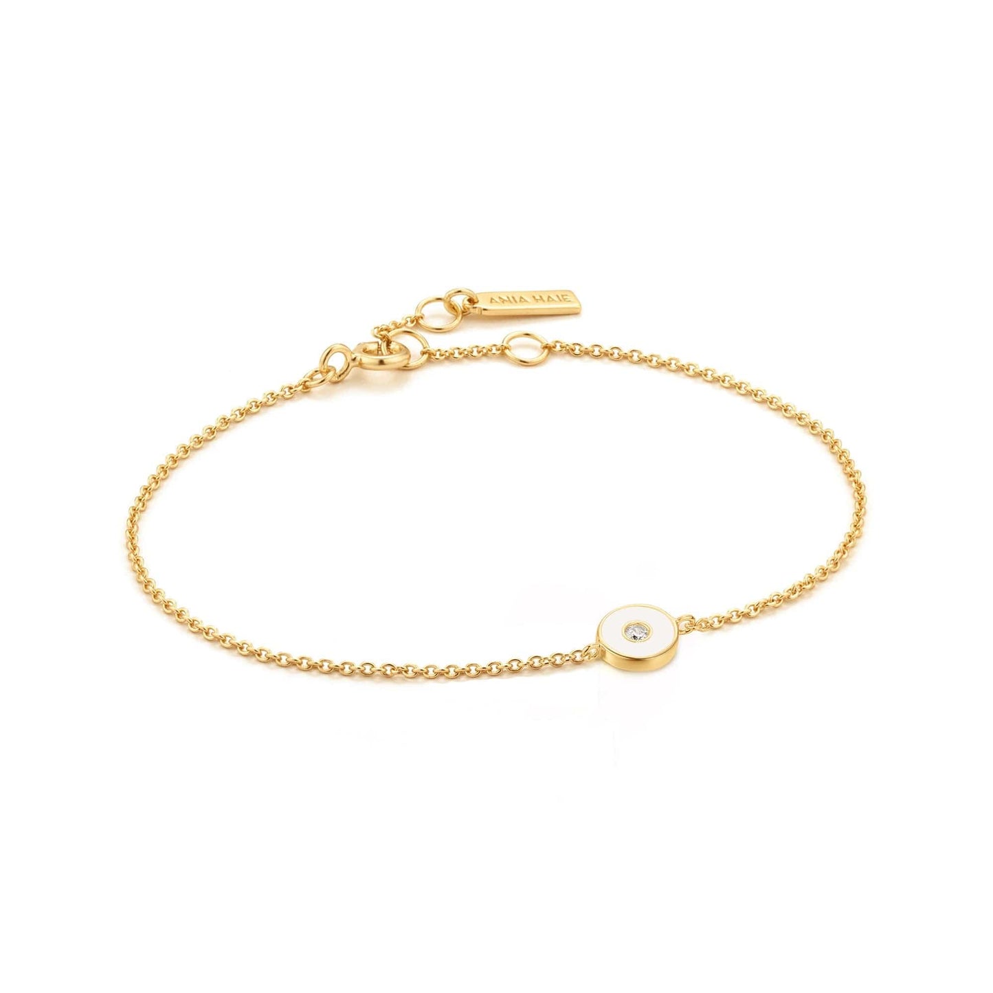 BRC-GPL Optic White Enamel Disc Gold Bracelet