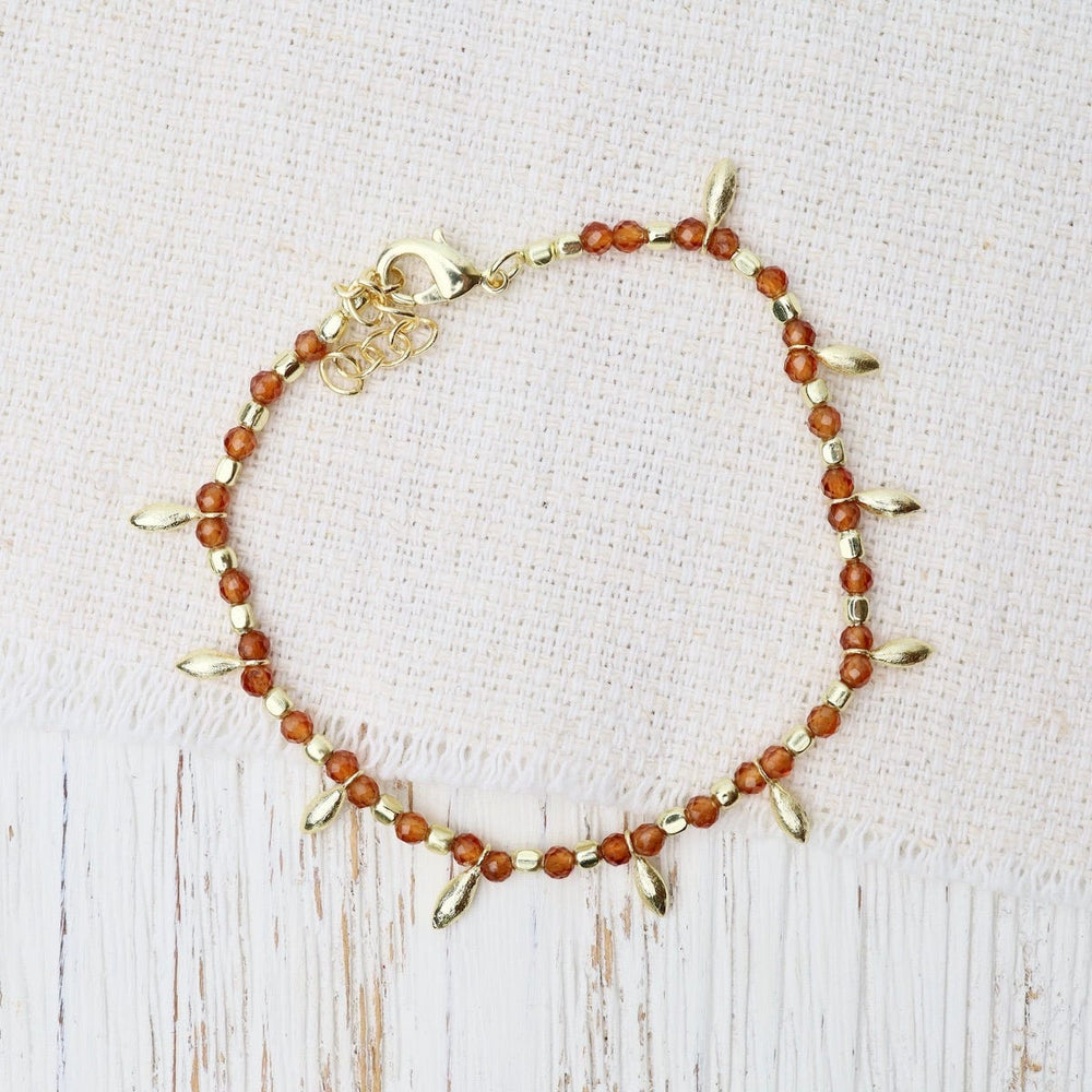 BRC-GPL Orange Hessonite Gold Charm Beaded Bracelet