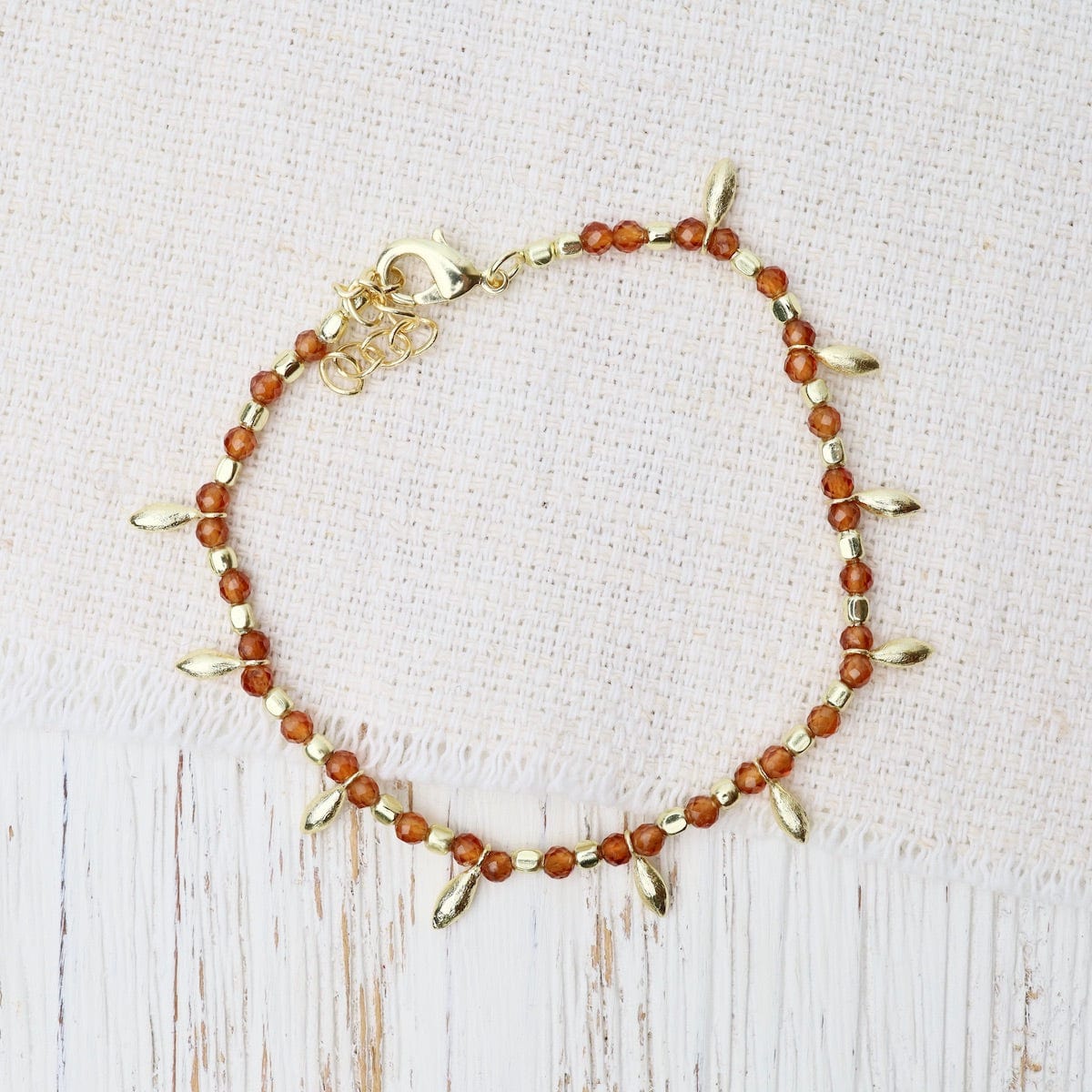 BRC-GPL Orange Hessonite Gold Charm Beaded Bracelet