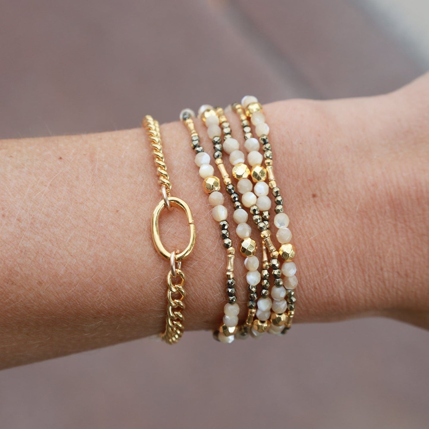 BRC-GPL Sculptural Ring Gold Chain Link Bracelet