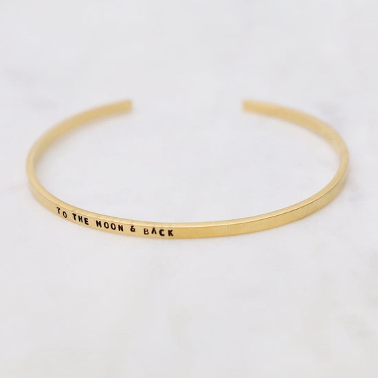 BRC-GPL To the Moon and Back Stamped Gold Plated Cuff Bracelet