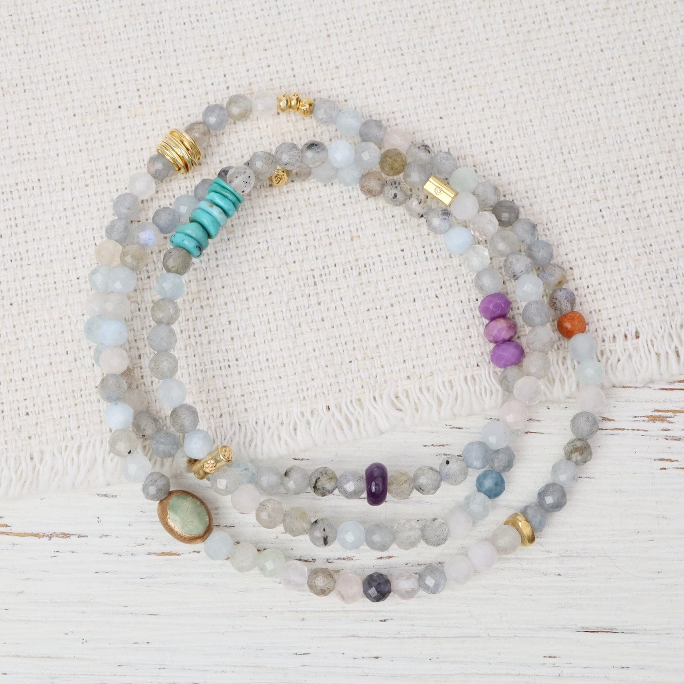 BRC-GPL Triple Elastic Round Labradorite in Gold