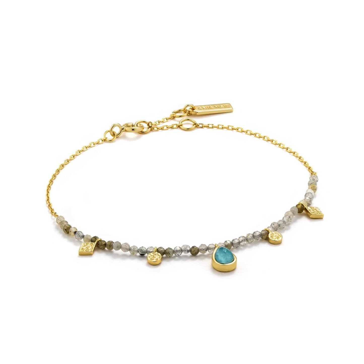 BRC-GPL Turquoise and Labradoriter Gold Bracelet