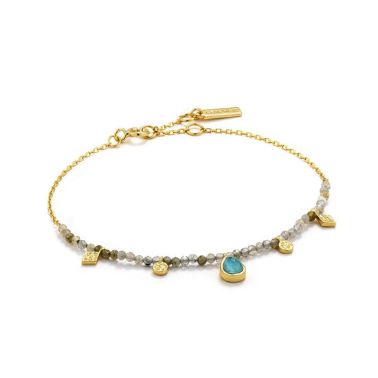 Load image into Gallery viewer, BRC-GPL Turquoise and Labradoriter Gold Bracelet
