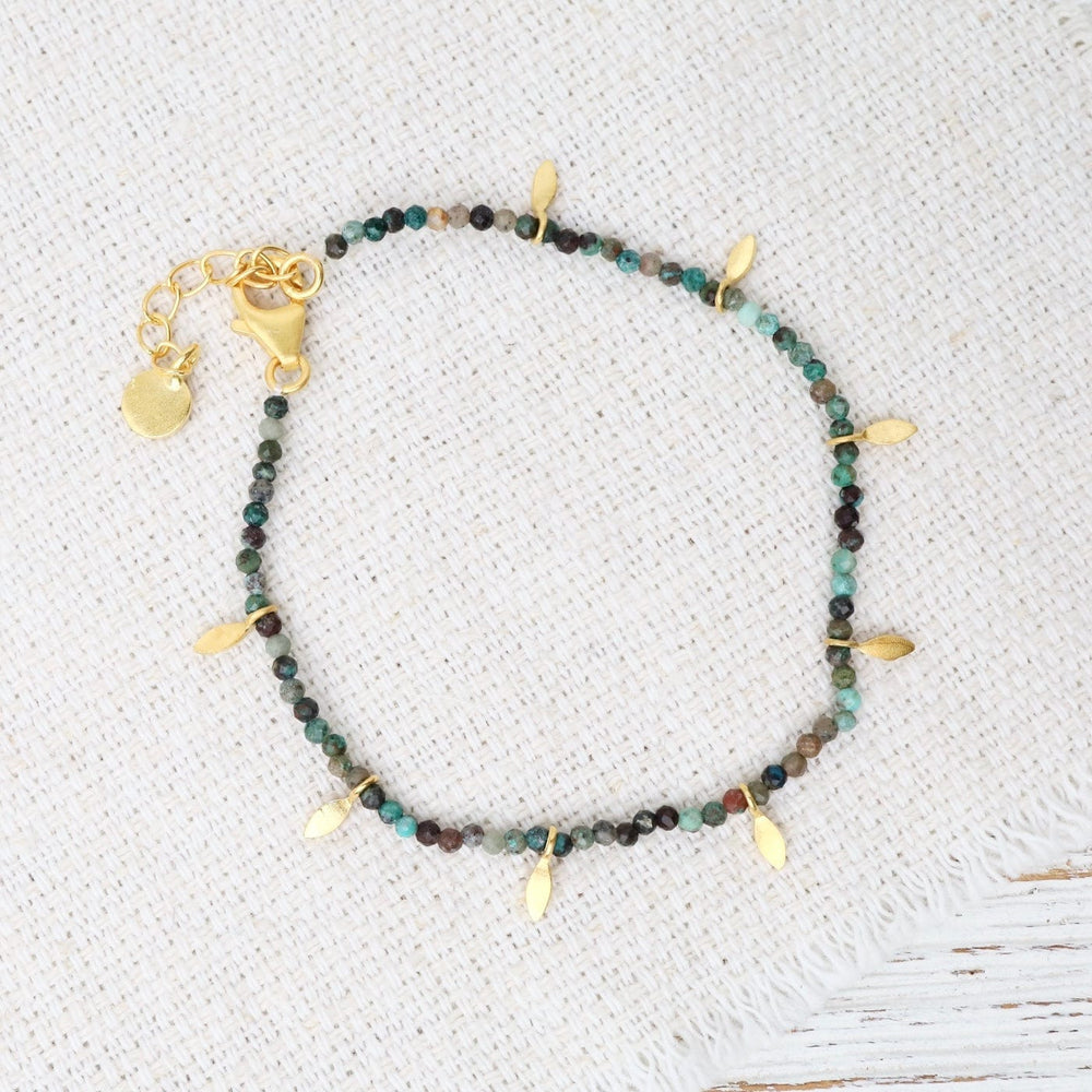 BRC-GPL Turquoise Faceted Beads with Gold Leaves Bracelet