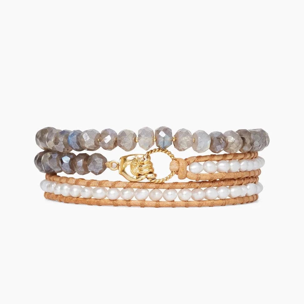 BRC-GPL White Pearl Mix Mano Triple Wrap Bracelet