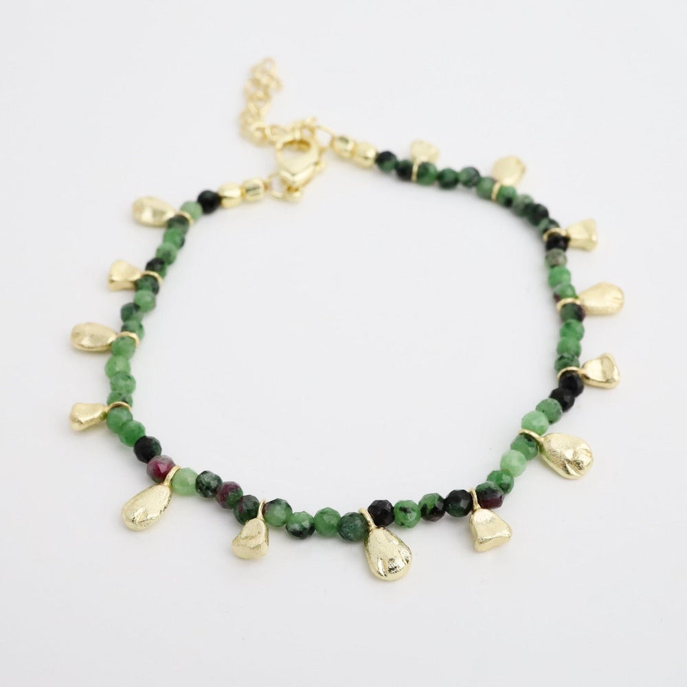 BRC-GPL Zoisite Dark Green Beaded Gold Nuggets Bracelet