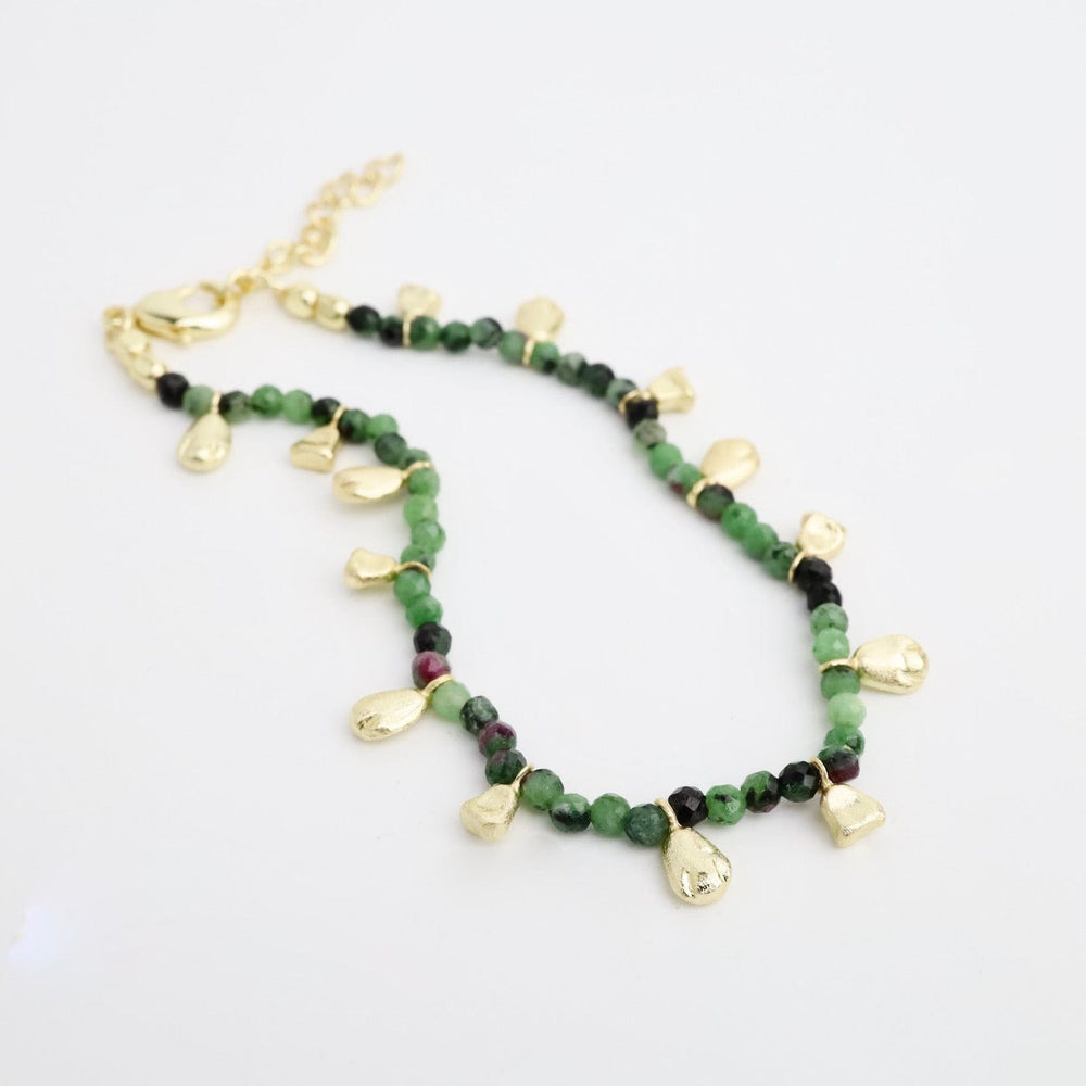 
                  
                    BRC-GPL Zoisite Dark Green Beaded Gold Nuggets Bracelet
                  
                