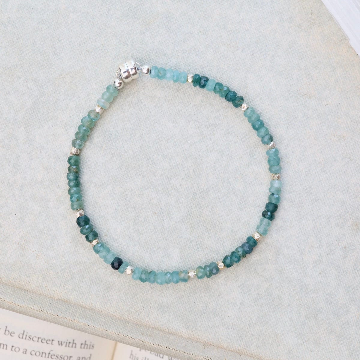 Grandidierite Dotted with Silver Beads Magnetic Clasp Bracelet