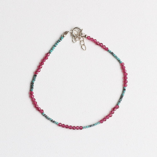 BRC Green Turquoise and Pink Garnet Simple Stone Bracelet
