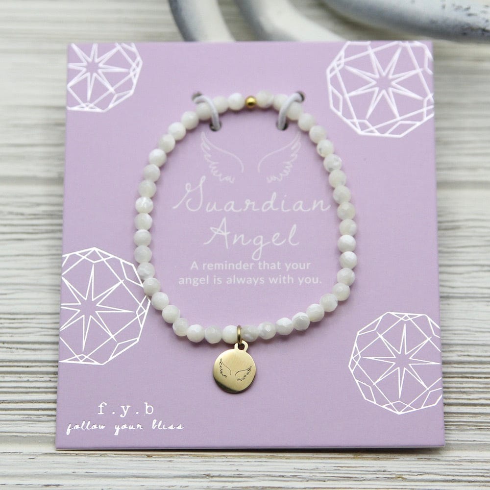 
                      
                        BRC Guardian Angel ~ Stretchy Mother Of Pearl Bracelet - Gold Charm
                      
                    