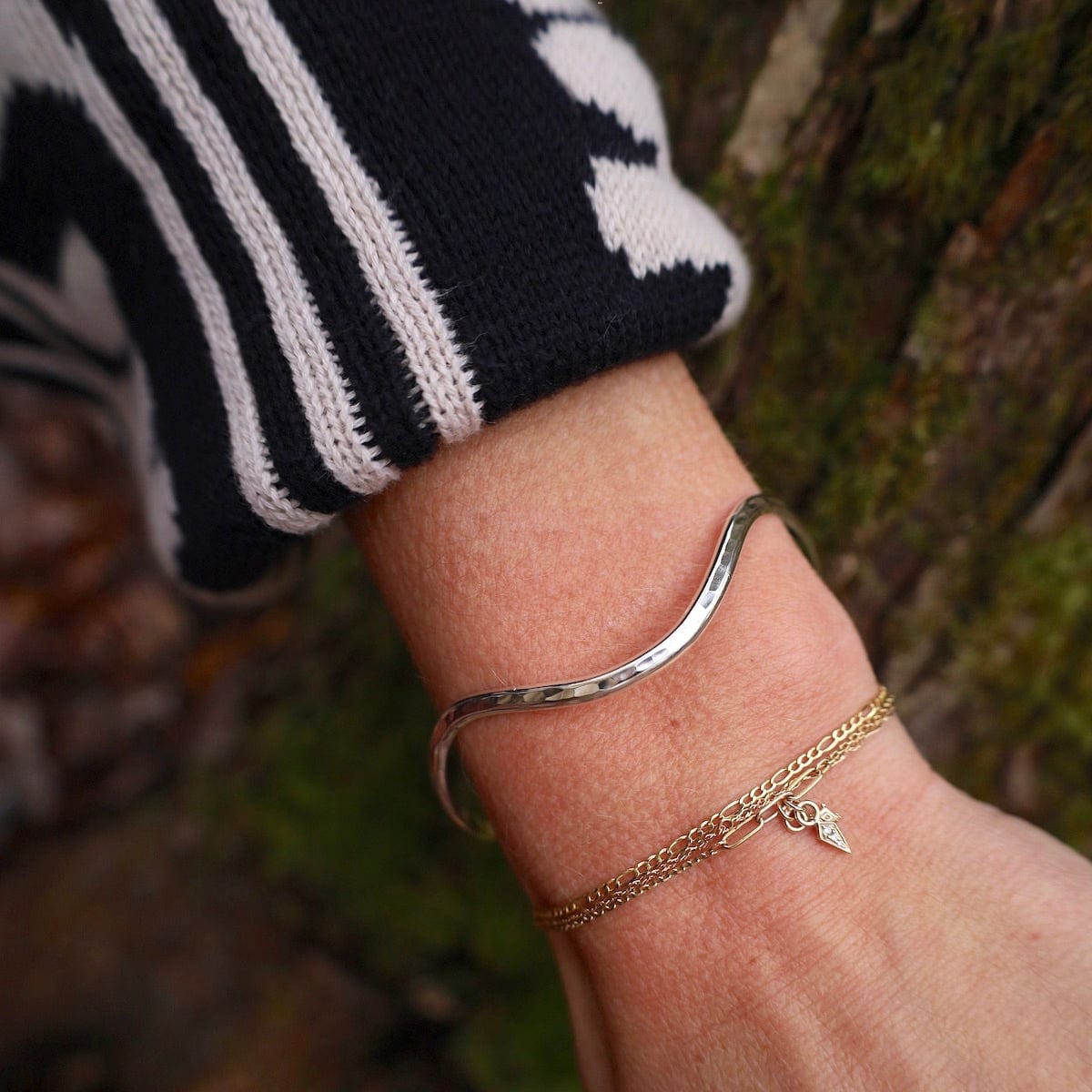 Minimalist Silver Bracelet Hammered Sterling Silver Bangle Loop