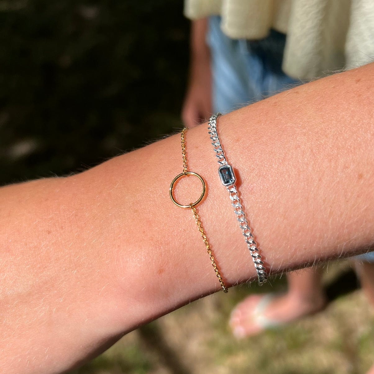 BRC Heavy Cut Curb Chain with Emerald Cut London Blue Bracelet