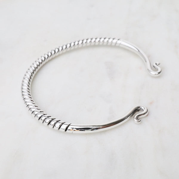 Heavy Twisted Sterling Silver Cuff with Curled Ends – Dandelion