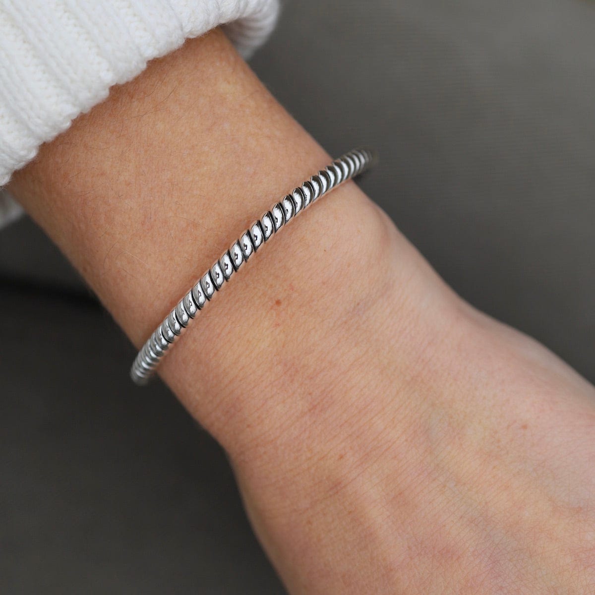 Sterling Silver Textured Twist Link Mens Bracelet