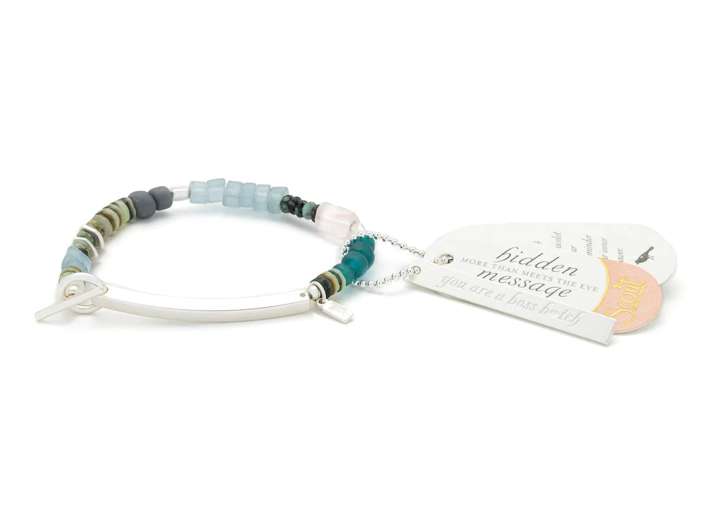 BRC Hidden Message Bracelet - Boss B?tch/Rose Quartz/Silver