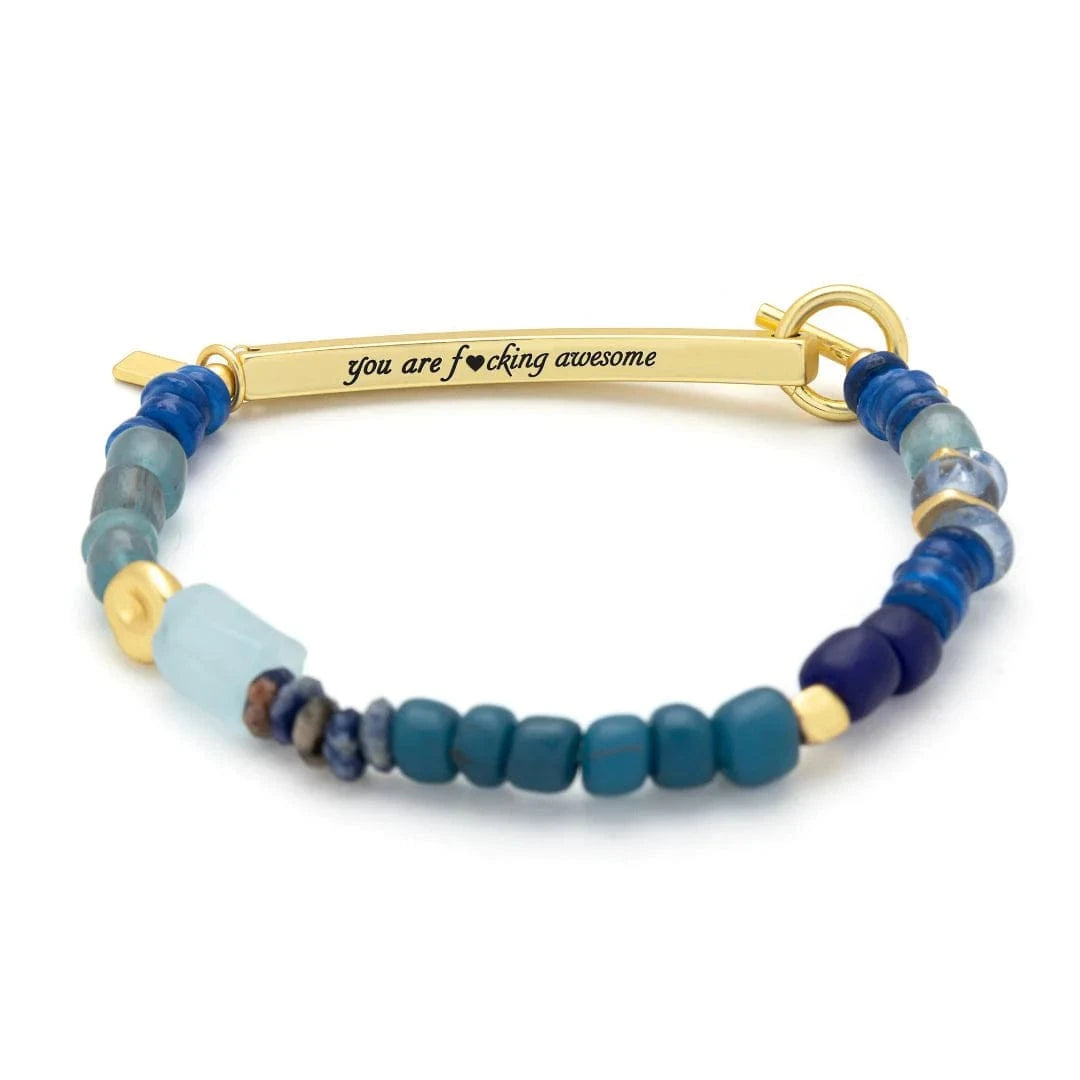BRC Hidden Message Bracelet - F♥cking Awesome/Aquamarine/Gold