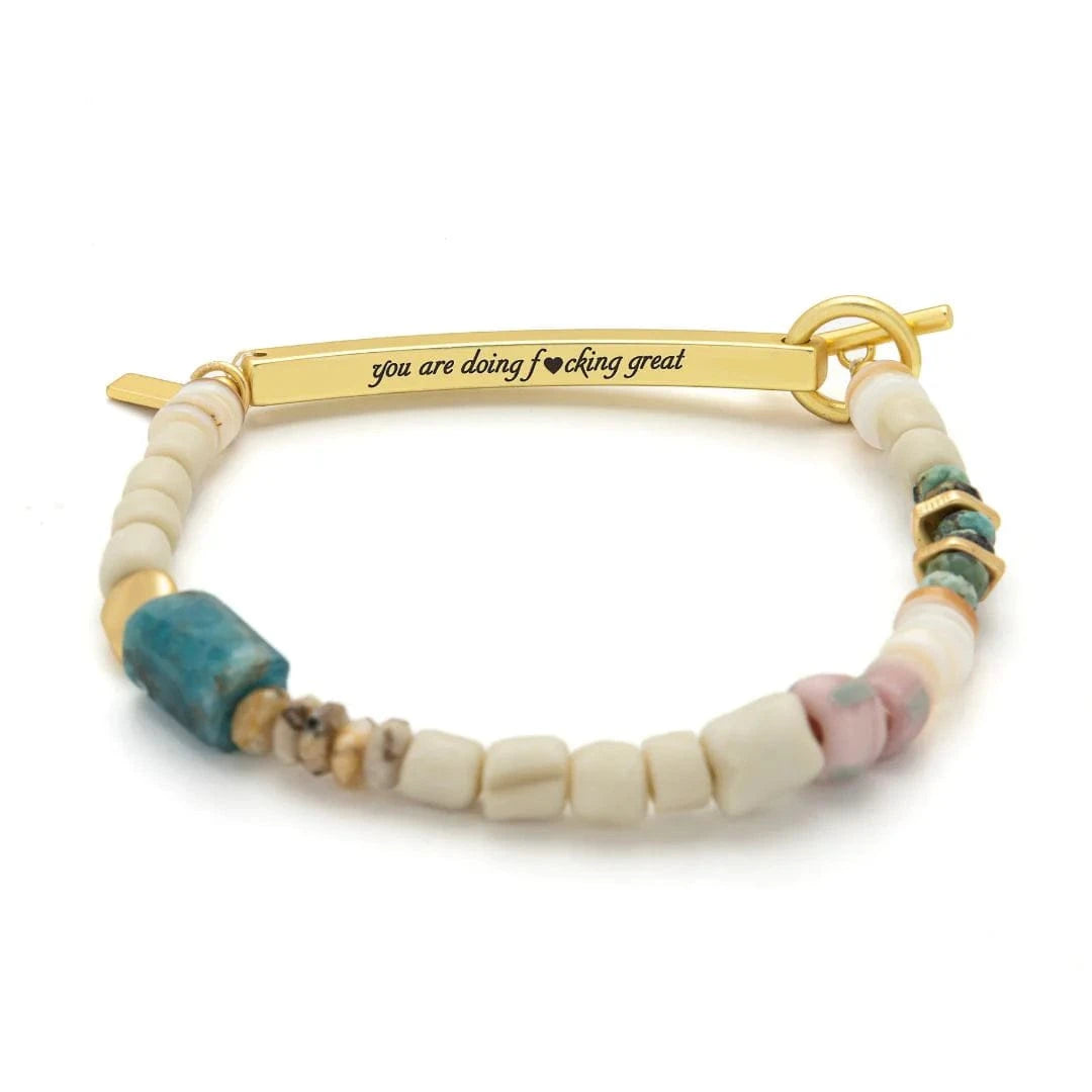 BRC Hidden Message Bracelet - F♥cking Great/Blue Apatite/Gold
