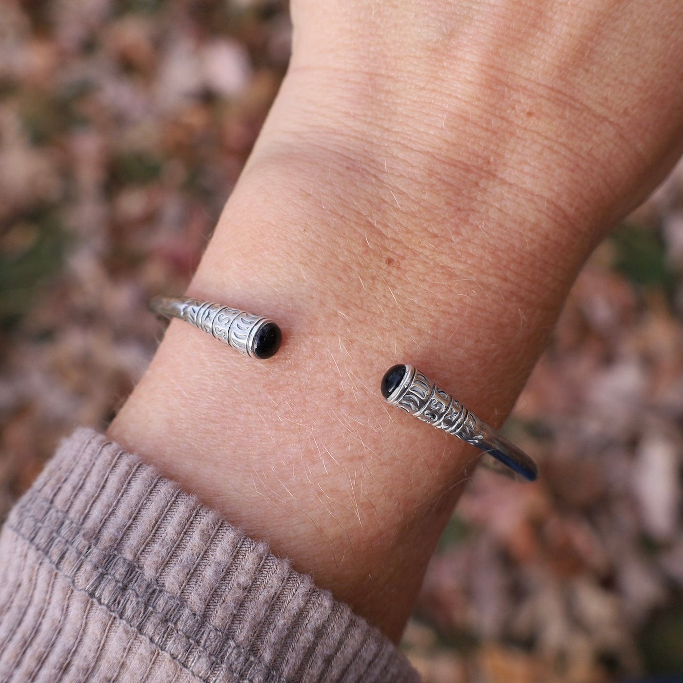 BRC Infinity Silver Shop Etched Cuff with Black Enamel