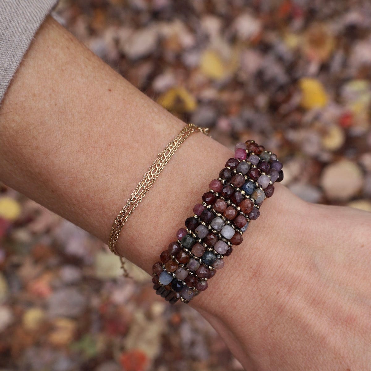 BRC-JM Autumn Spinel and Hematite with Hematite & Tundra Trim Bracelet