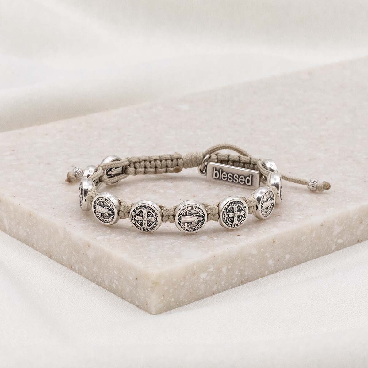 BRC-JM Benedictine Blessing Bracelet - Silver Medals, Tan