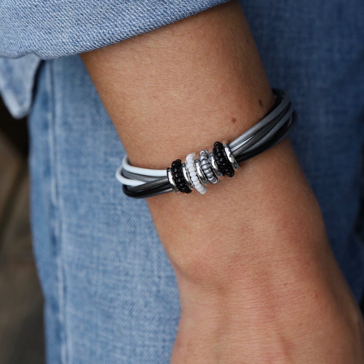 BRC-JM Black Mix Leather Bracelet