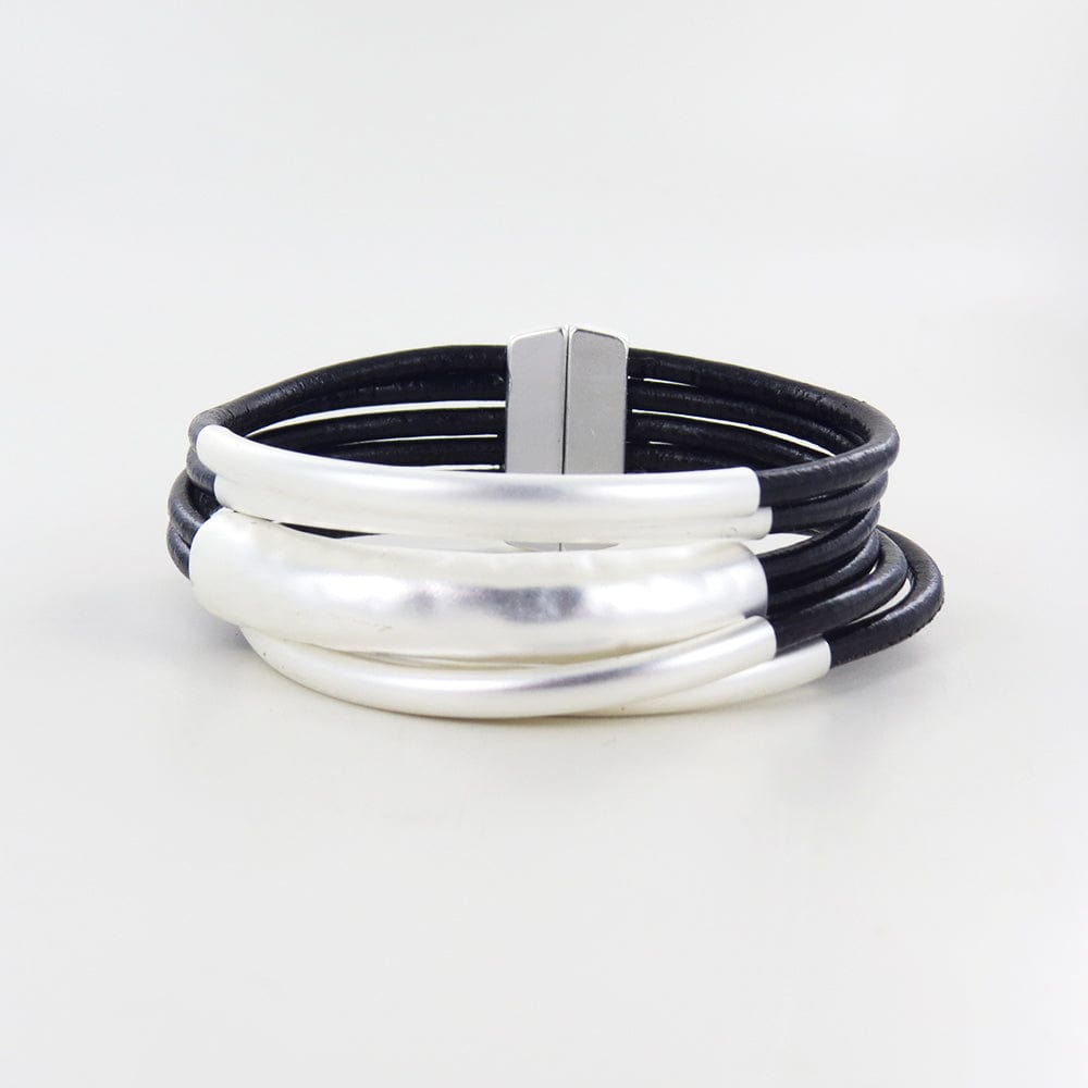 BRC-JM BLACK TUBE MATTE SILVER BRACELET