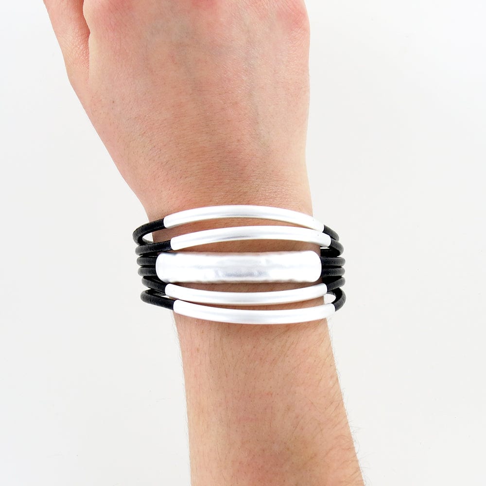 BRC-JM BLACK TUBE MATTE SILVER BRACELET