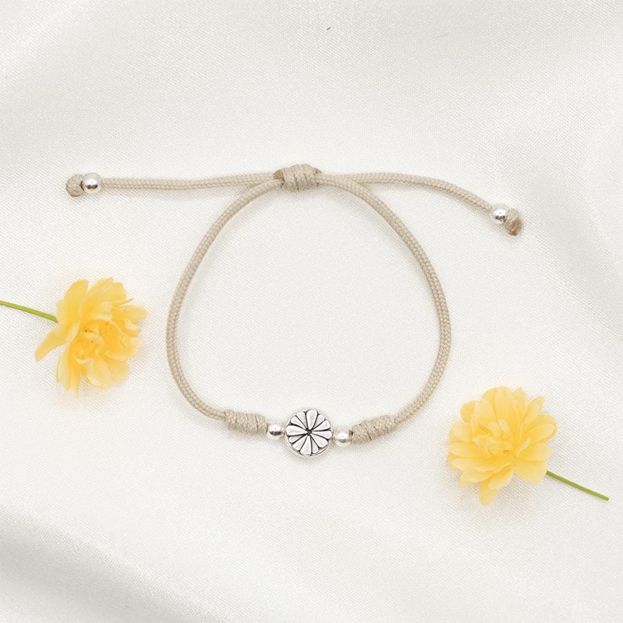 BRC-JM Bloom Bracelet - One Silver Flower - Tan