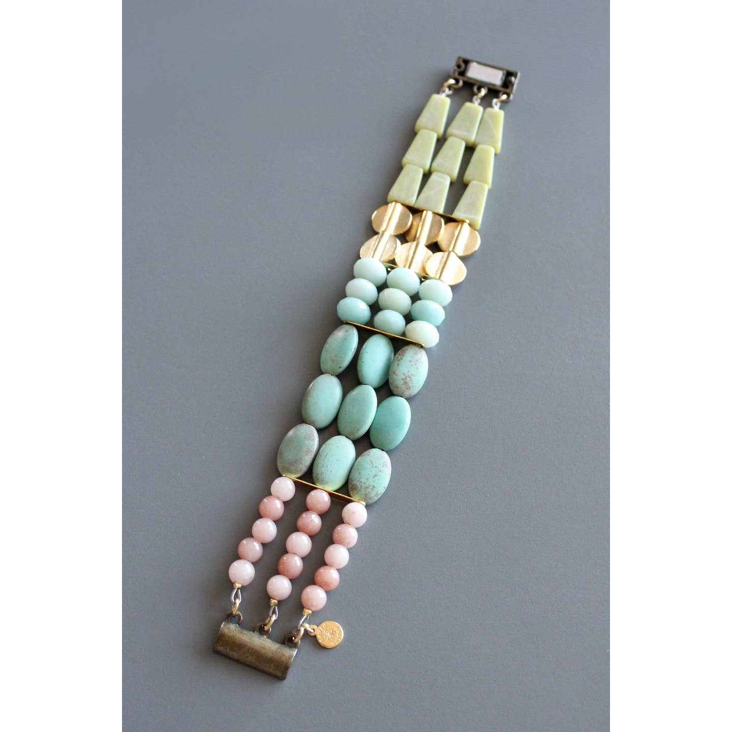 BRC-JM Blush Pink,Turquoise, and Yellow Jade Bracelet
