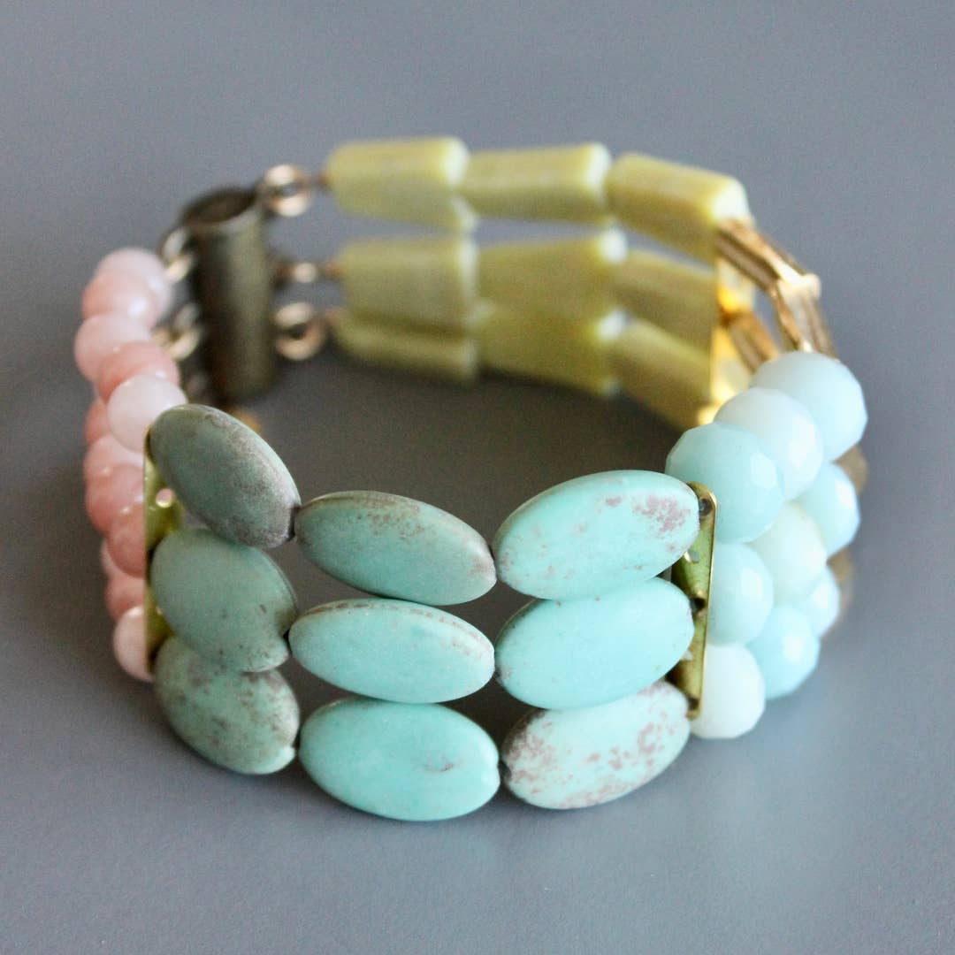 BRC-JM Blush Pink,Turquoise, and Yellow Jade Bracelet