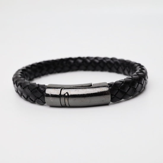 BRC-JM Braided Black Leather Bracelet
