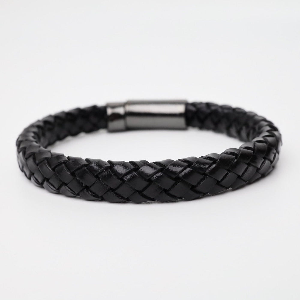 BRC-JM Braided Black Leather Bracelet