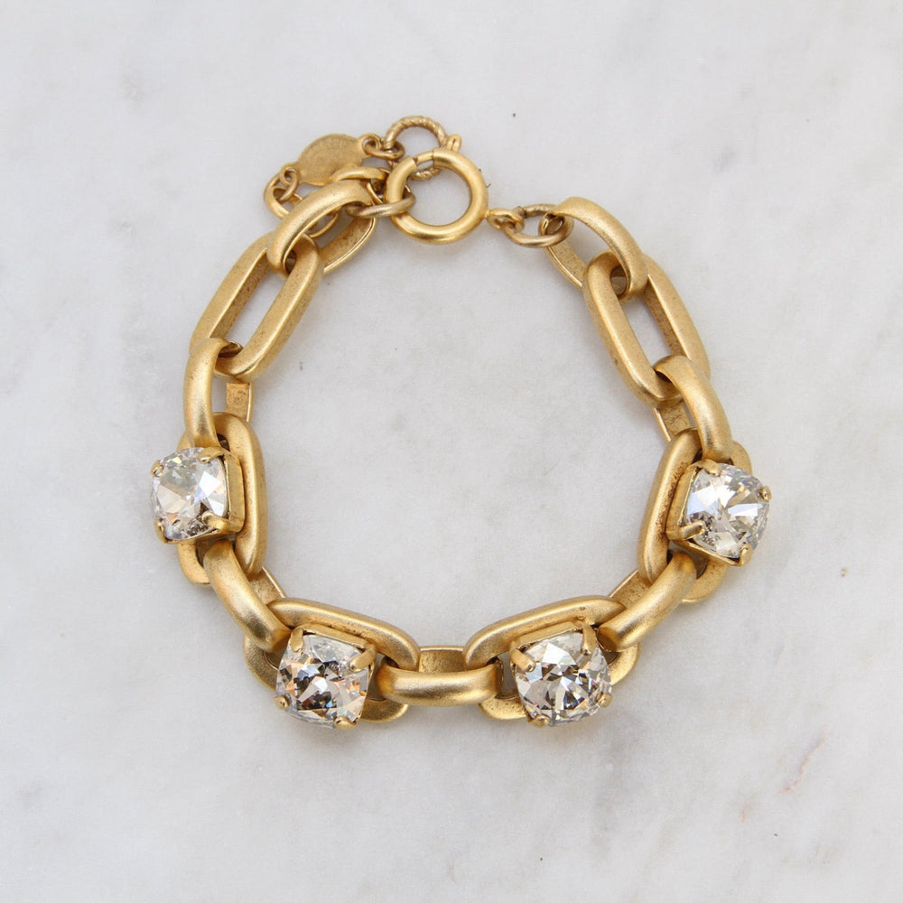 BRC-JM Chunky Oval Link Bracelet with Four Crystals - Gold Plate