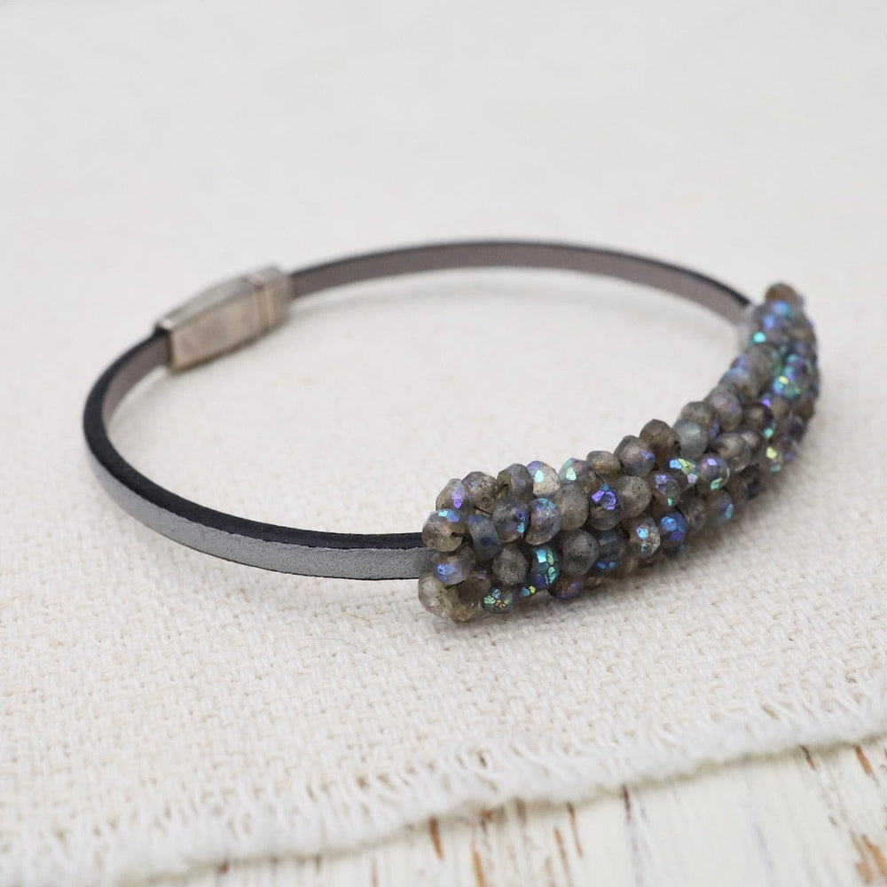 
                  
                    BRC-JM Coated Labradorite on Antique Silver Leather Bracelet
                  
                